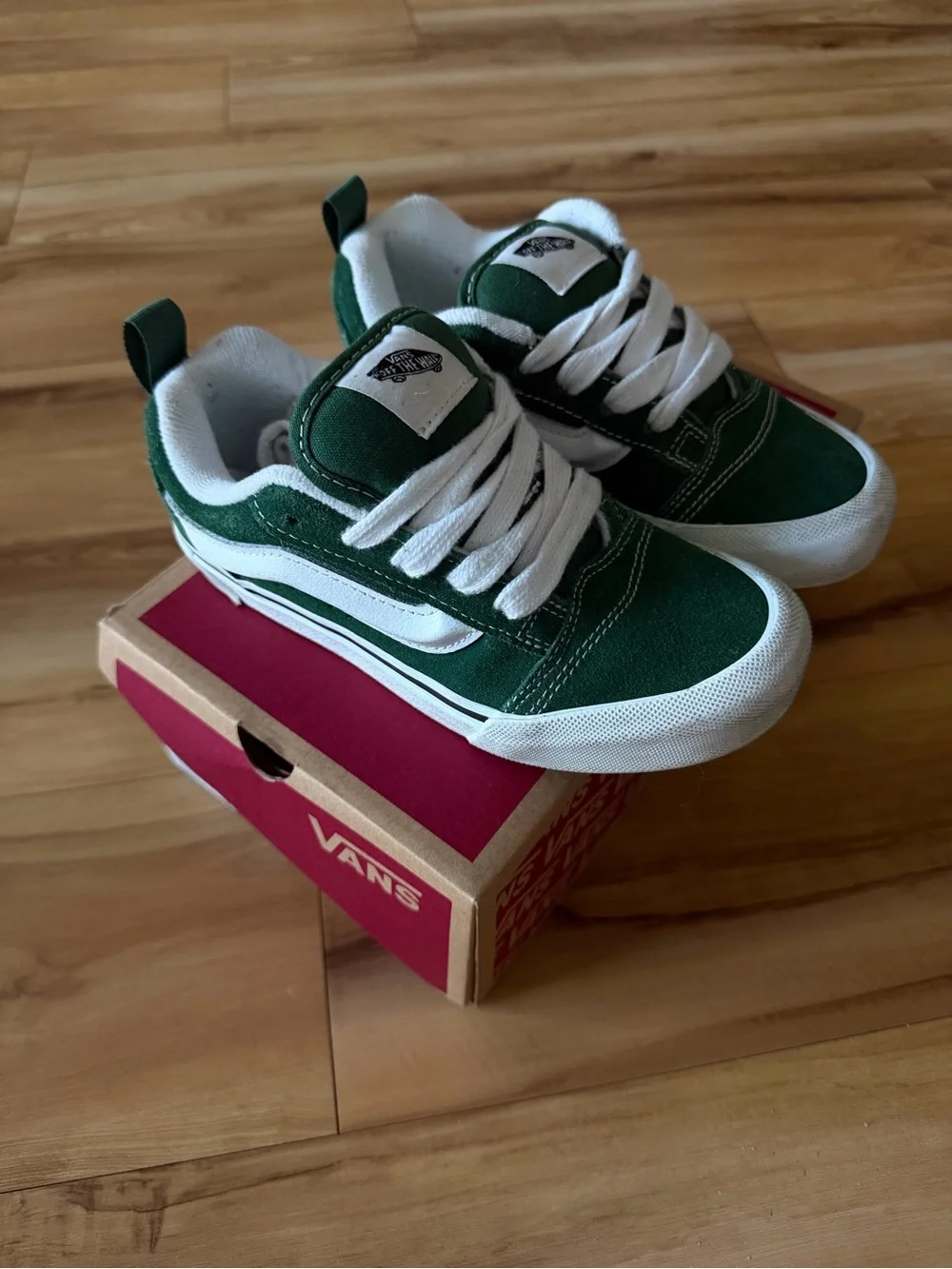 Vans Kids Green and White Low-Top Skate Sneakers